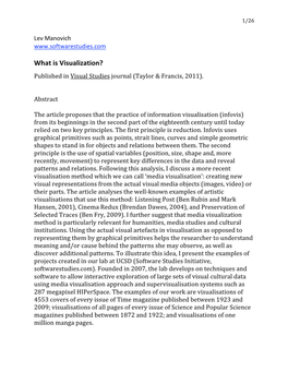 What Is Visualization? Published in Visual Studies Journal (Taylor & Francis, 2011)