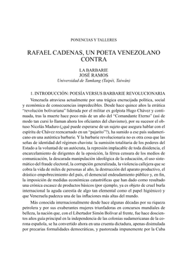 Rafael Cadenas, Un Poeta Venezolano Contra La Barbarie 327