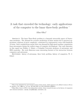A Task That Exceeded the Technology: Early Applications of the Computer to the Lunar Three-Body Problem *