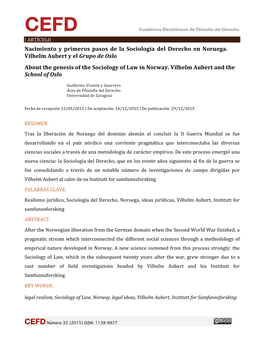 Nacimiento Y Primeros Pasos De La Sociología Del Derecho En Noruega