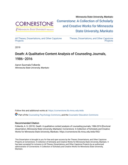 Death: a Qualitative Content Analysis of Counseling Journals, 1986–2016