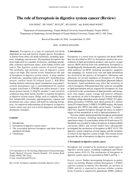 The Role of Ferroptosis in Digestive System Cancer (Review)