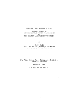 Technical Publication Sj 87-3 Establishment of Minimum Surface Water Requirements for the Greater Lake Washington Basin