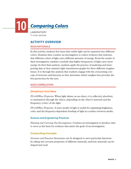 10 Comparing Colors LABORATORY 1 C L a S S S E S S I O N