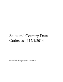 State and Country Data Codes As of 12/1/2014