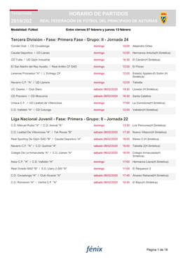 2019/202 Horario De Partidos