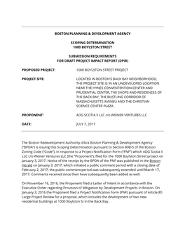 Boston Planning & Development Agency Scoping Determination 1000 Boylston Street Submission Requirements for Draft Project Im