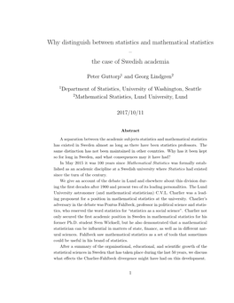 Why Distinguish Between Statistics and Mathematical Statistics – the Case of Swedish Academia