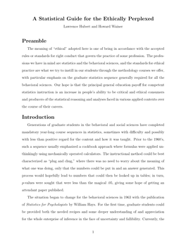 A Statistical Guide for the Ethically Perplexed Preamble Introduction