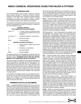 Nibco Chemical Resistance Guide for Valves & Fittings