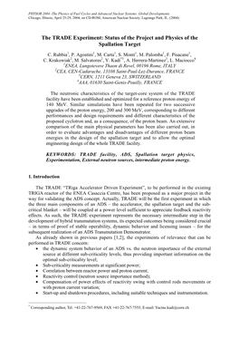 Status of the Project and Physics of the Spallation Target