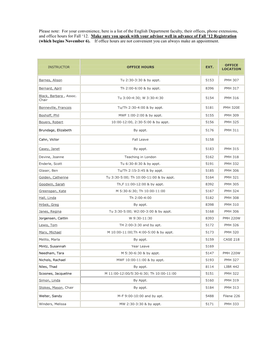 For Your Convenience, Here Is a List of the English Department Faculty, Their Offices, Phone Extensions, and Office Hours for Fall ‘12