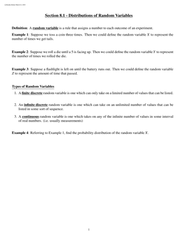 Section 8.1 - Distributions of Random Variables