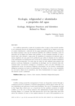 Ecología, Religiosidad E Identidades a Propósito Del Agua