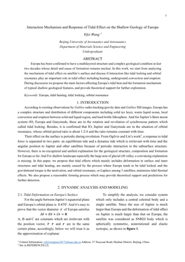 Interaction Mechanism and Response of Tidal Effect on the Shallow Geology of Europa Yifei Wang 1 ABSTRACT 1. INTRODUCTION 2