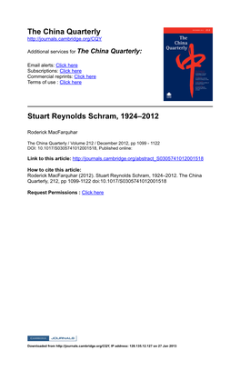 The China Quarterly Stuart Reynolds Schram, 1924–2012