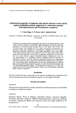 Antibacterial Properties of Imipenem with Special Reference to the Activity