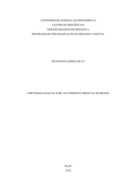 Universidade Federal De Pernambuco Centro De Biociências Departamaneto De Botânica Programa De Pós-Graduação Em Biologia Vegetal