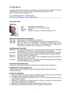 1 Dr. Nikita Mironov Curriculum Vitae