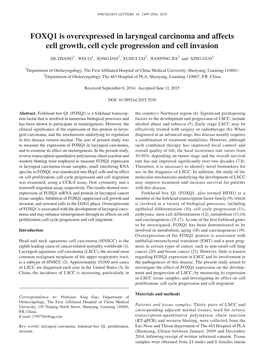 FOXQ1 Is Overexpressed in Laryngeal Carcinoma and Affects Cell Growth, Cell Cycle Progression and Cell Invasion
