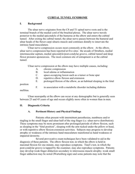 CUBITAL TUNNEL SYNDROME I. Background the Ulnar Nerve