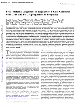 Upregulation in Pregnancy Cells Correlates with IL-10 and Bcl-2