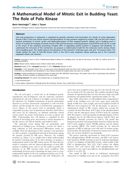 A Mathematical Model of Mitotic Exit in Budding Yeast: the Role of Polo Kinase