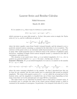 Laurent Series and Residue Calculus