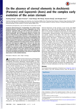 And Sapeornis (Aves) and the Complex Early Evolution of the Avian Sternum