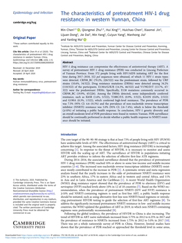 The Characteristics of Pretreatment HIV-1 Drug Resistance in Western Yunnan, China Cambridge.Org/Hyg