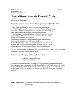 Federal Reserve and the Financial Crisis