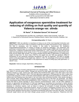 Application of Exogenous Spermidine Treatment for Reducing of Chilling on Fruit Quality and Quantity of Valencia Orange Var