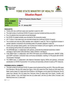 YOBE STATE MINISTRY of HEALTH Situation Report