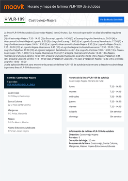 Horario Y Mapa De La Ruta VLR-109 De Autobús