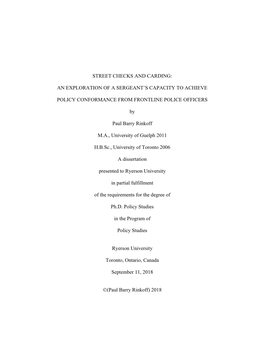 Street Checks and Carding: an Exploration of a Sergeant's Capacity to Achieve Policy Conformance from Frontline Police Offic