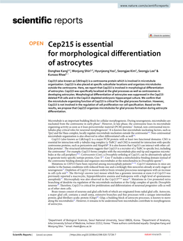 Cep215 Is Essential for Morphological Differentiation of Astrocytes