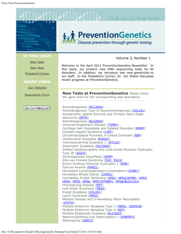 April 2011 Preventiongenetics Newsletter