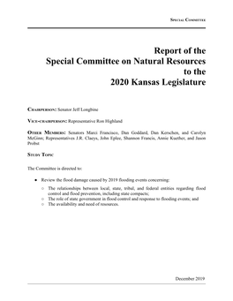 Report of the Special Committee on Natural Resources to the 2020 Kansas Legislature