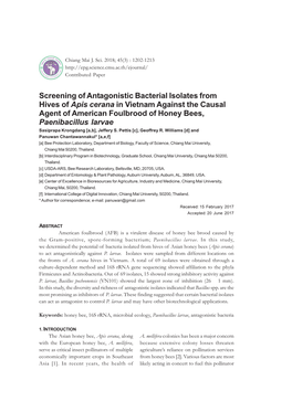 Screening of Antagonistic Bacterial Isolates from Hives of Apis Cerana in Vietnam Against the Causal Agent of American Foulbrood