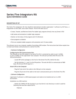 Series Five Integrators Kit QUICK REFERENCE GUIDE