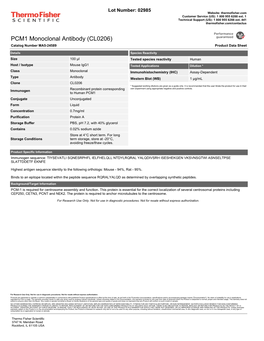 PCM1 Monoclonal Antibody (CL0206) Catalog Number MA5-24589 Product Data Sheet