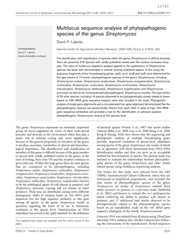 Multilocus Sequence Analysis of Phytopathogenic Species of the Genus Streptomyces