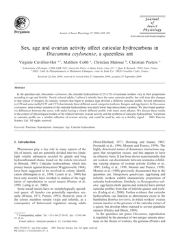 Sex, Age and Ovarian Activity Affect Cuticular Hydrocarbons in Diacamma Ceylonense, a Queenless