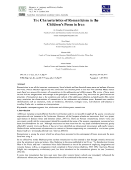 The Characteristics of Romanticism in the Children's Poem in Iran