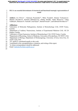 ISL1 Is an Essential Determinant of Structural and Functional Tonotopic Representation of Sound