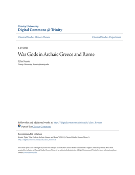 War Gods in Archaic Greece and Rome Tyler Krentz Trinity University, Tkrentz@Trinity.Edu