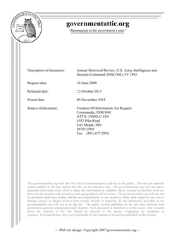 Annual Historical Review, U.S. Army Intelligence and Security Command (INSCOM), FY 1992