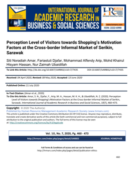 Perception Level of Visitors Towards Shopping's Motivation Factors at the Cross-Border Informal Market of Serikin, Sarawak