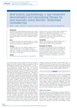 Brief Eclectic Psychotherapy V. Eye Movement Desensitisation and Reprocessing Therapy for Post-Traumatic Stress Disorder: Randomised Controlled Trial Mirjam J