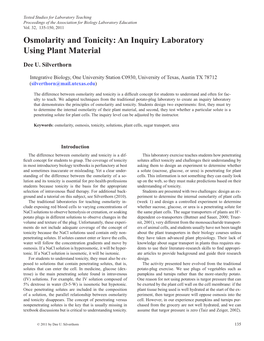 Osmolarity and Tonicity: an Inquiry Laboratory Using Plant Material